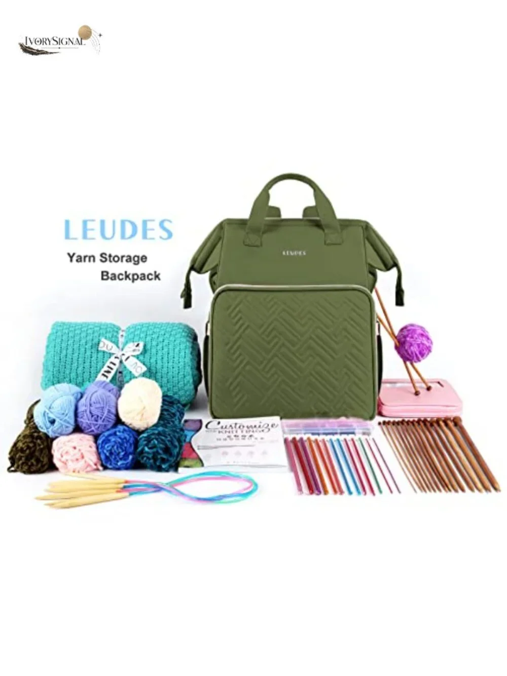 Knitting Bag Backpack, Yarn Storage Organizer, Large Crochet Tote with Pockets,